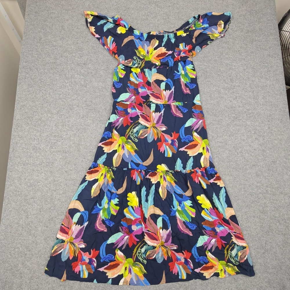 La Blanca Dress Womens L Multicolor Floral Off‎ Shoulder Midi Sundress Vacation